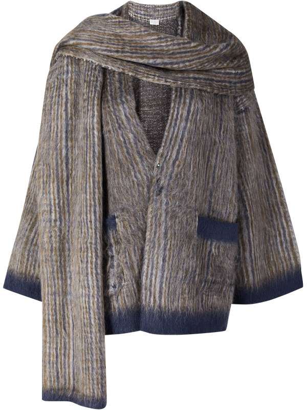 Wollstrickjacke mit Schal Braun