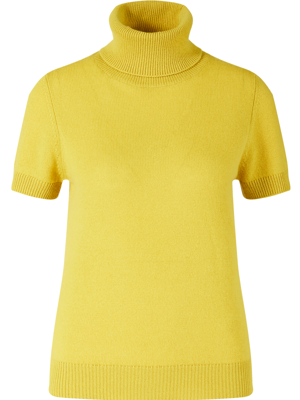 Short-sleeved cashmere roll-neck jumper yellow