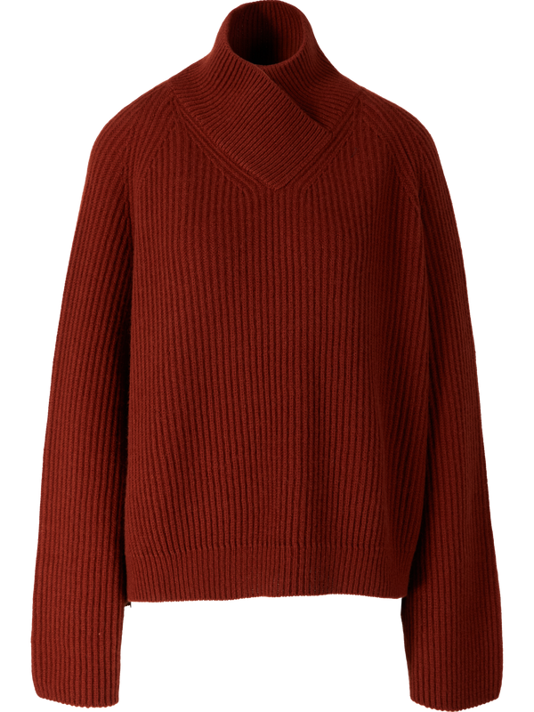 Cashmere jumper with a high crossover collar – red