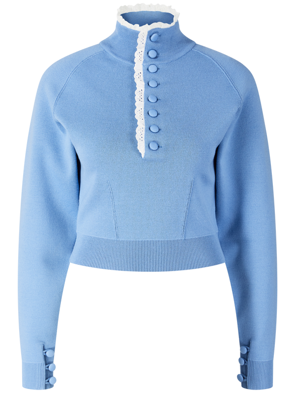 Hochgeschlossener Wollpullover Blau