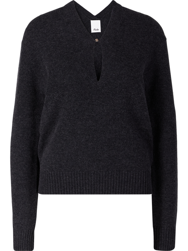 Woll-Cashmere-Pullover mit V-Ausschnitt Dunkelgrau