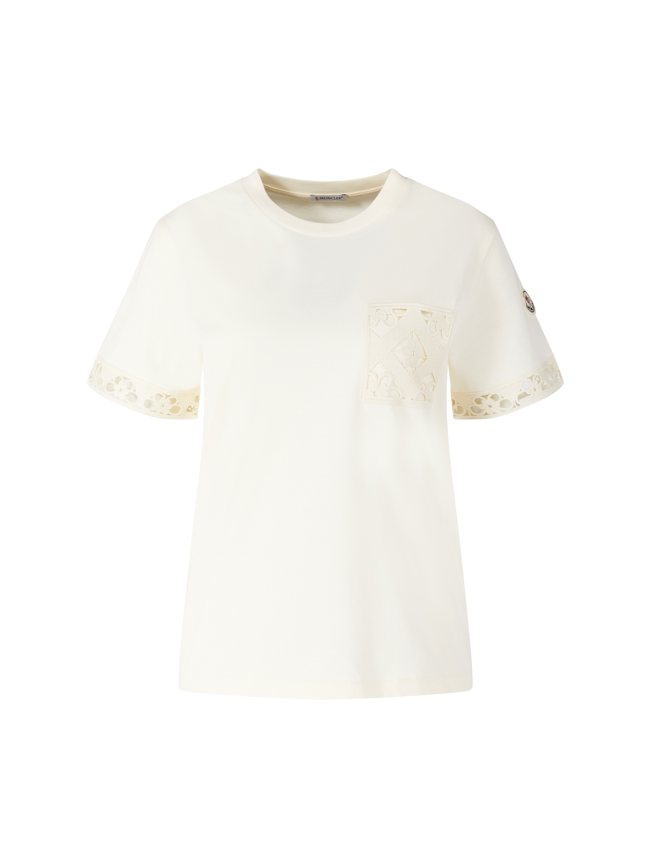 Kurzärmeliges T-Shirt mit Makramee-Besatz Beige