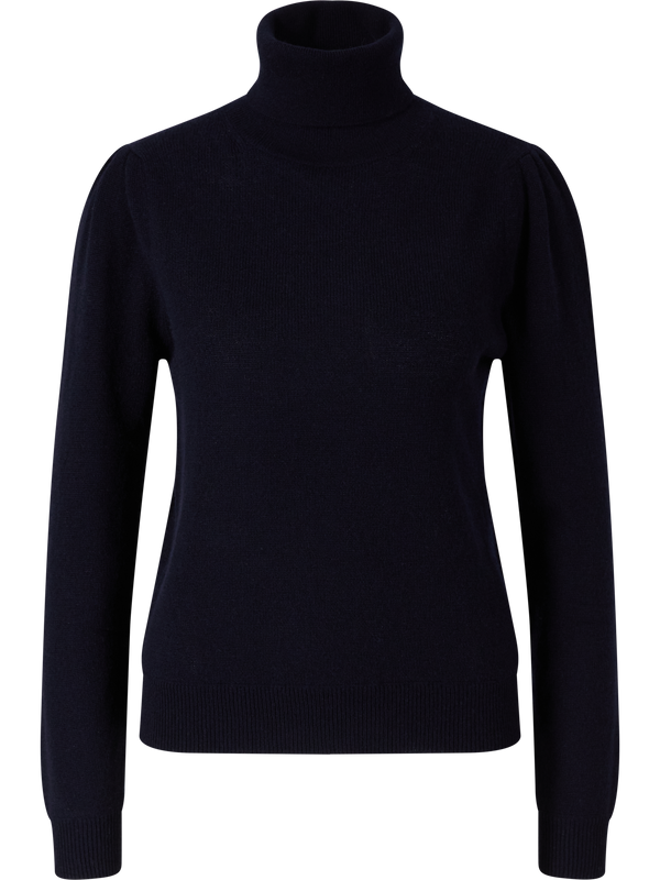 Cashmere-Pullover mit Rollkragen und Puffärmeln Marineblau