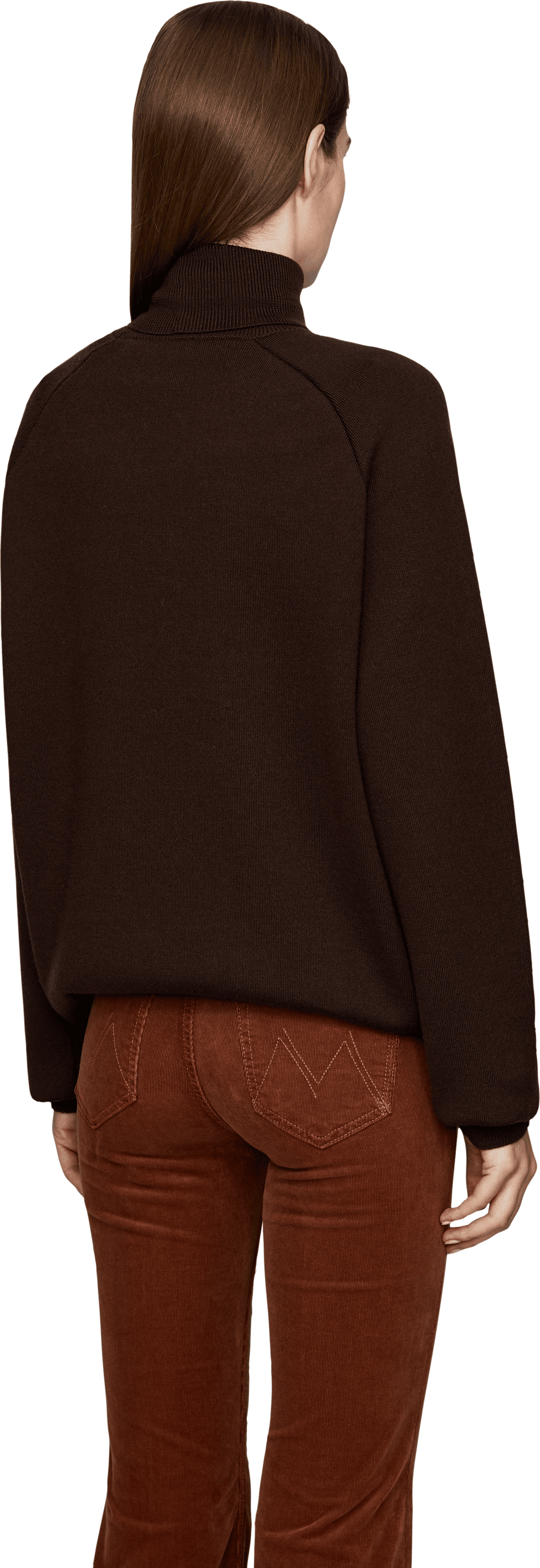 META CAMPANIA COLLECTIVE Rollkragenpullover 'Jed' aus Merinowolle Dunkelbraun, Rückansicht – UNGER.DE
