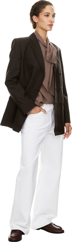 'Samara' silk bow-neck blouse in taupe
