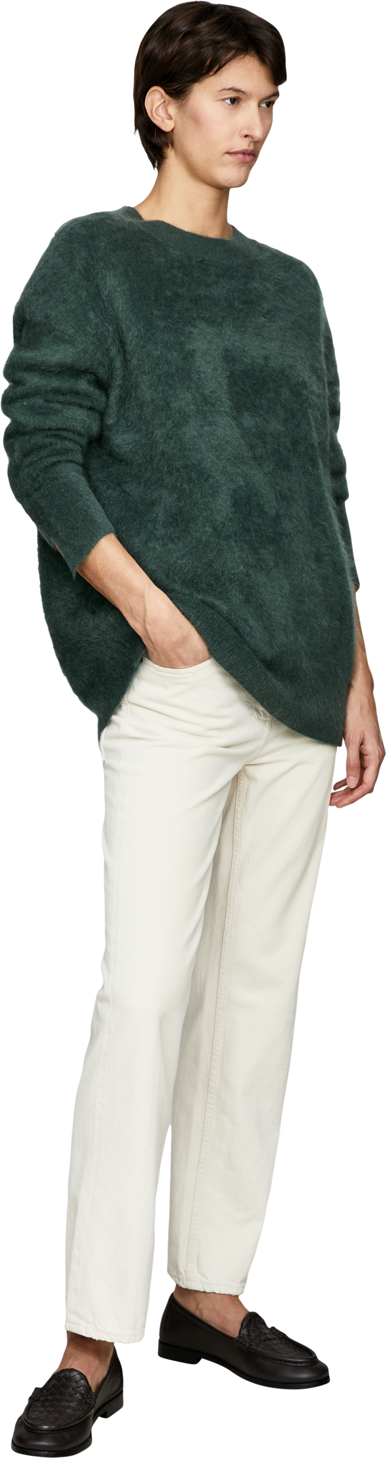 Iris von Arnim 'Darlina Brushed' Forest cashmere jumper, Modelview – UNGER.DE