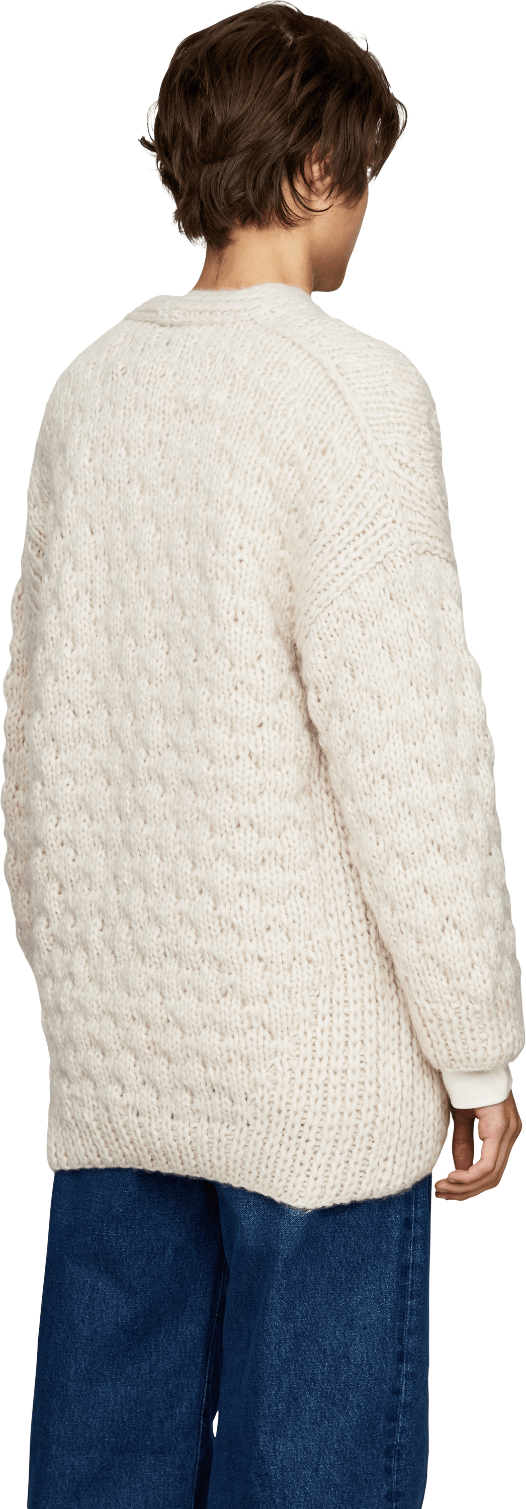 Iris von Arnim 'Loreli Handstrick' cardigan in cashmere and silk, in Alabaster, Back view – UNGER.DE