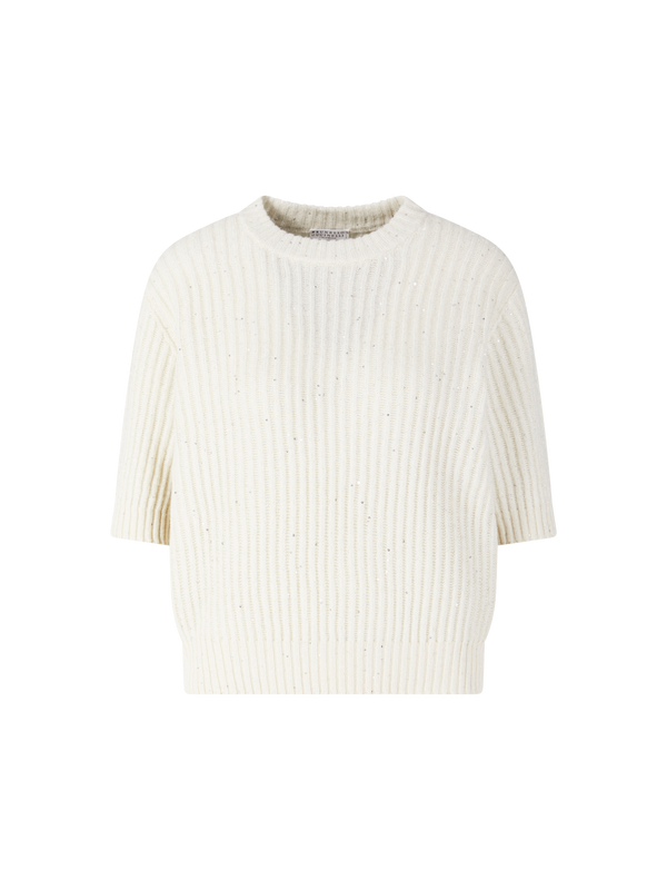 Cashmere-Wollpullover mit Pailletten Crème