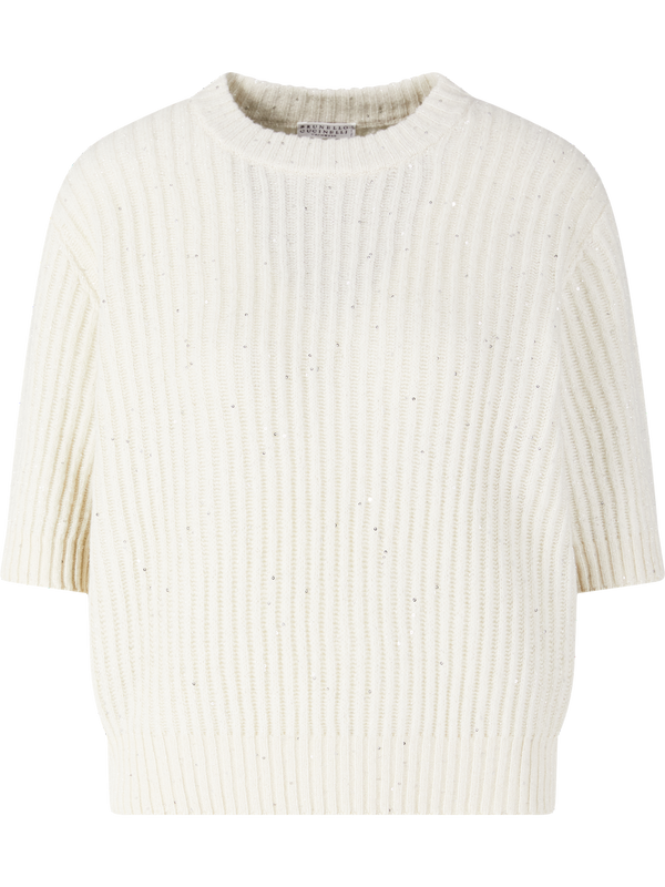 Cashmere-Wollpullover mit Pailletten Crème