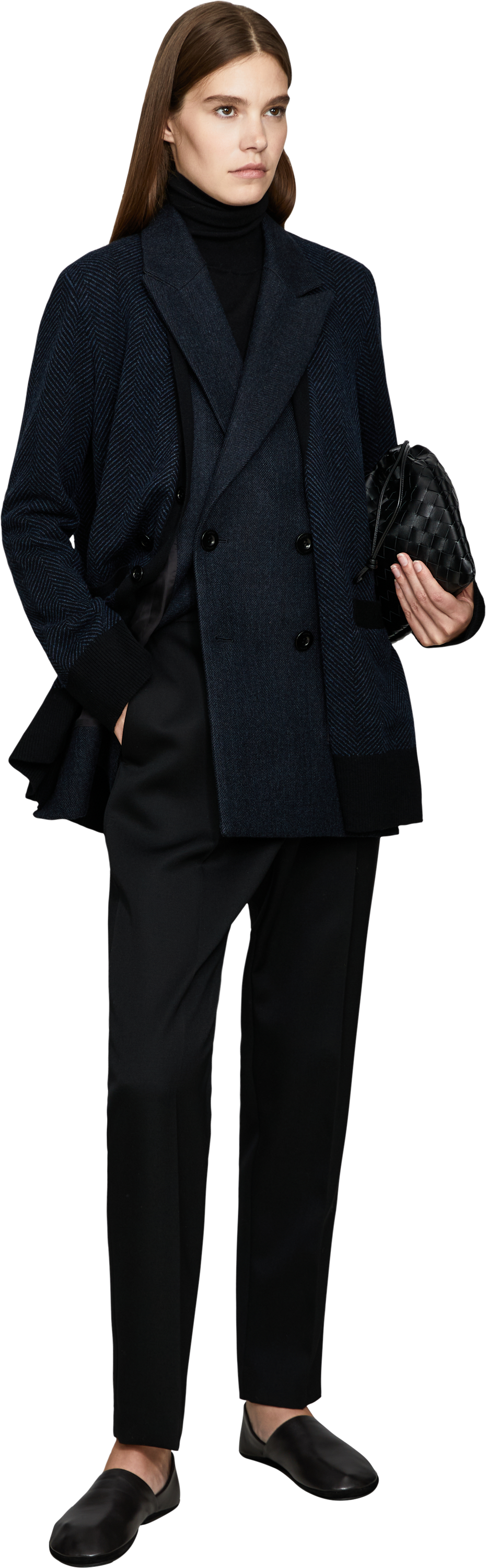 Sacai Woll-Strickjacke mit Fischgrätenmuster Marineblau – UNGER.DE
