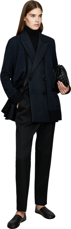 Woll-Strickjacke mit Fischgrätenmuster Marineblau
