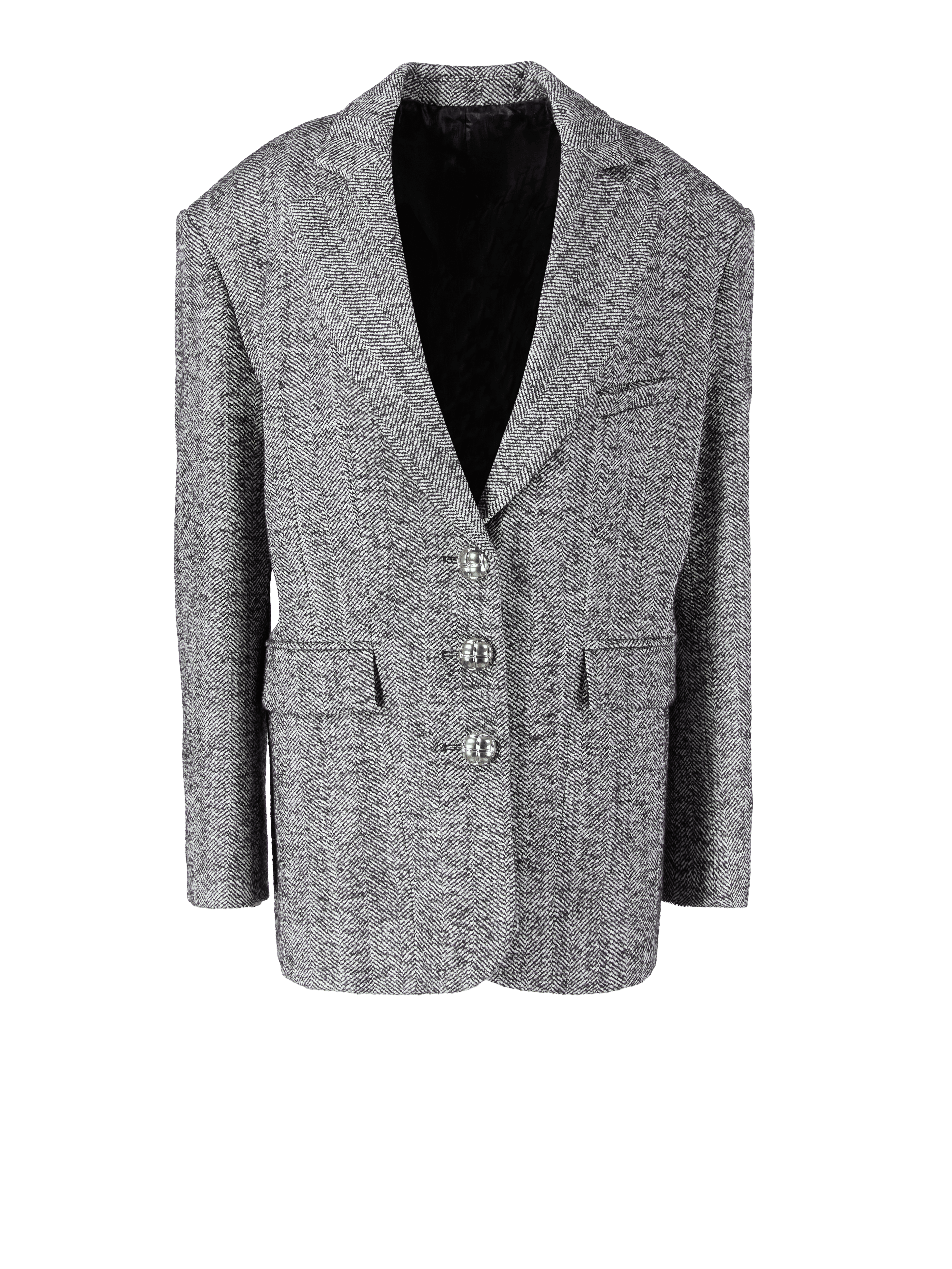 Oversized wool blazer with herringbone pattern black/white