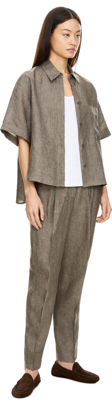 Kurzärmeliges Leinenhemd 'Sardinia' Taupe