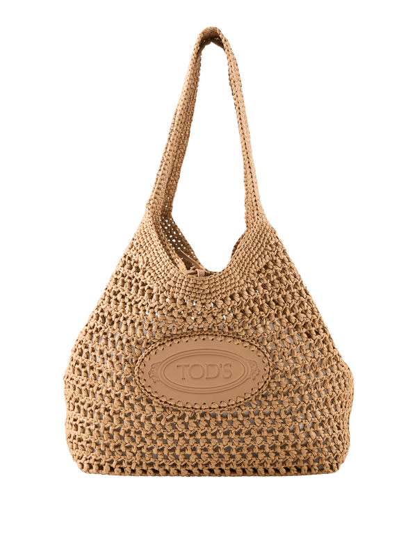 Shopper aus Bast und Leder Beige