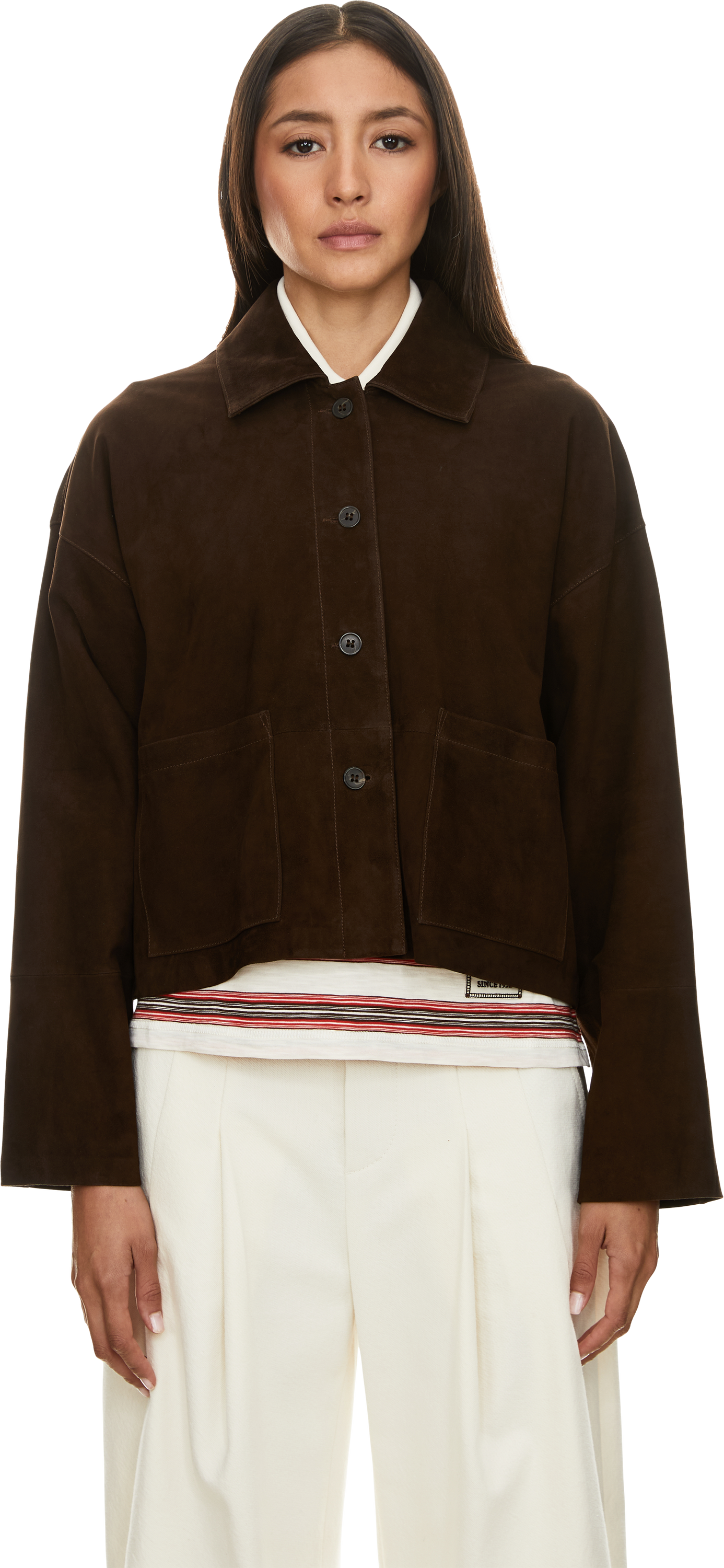ARMA Velourslederjacke 'IMMA' Braun, Frontansicht – UNGER.DE