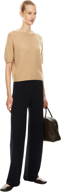 Short-sleeved cashmere crew-neck jumper beige
