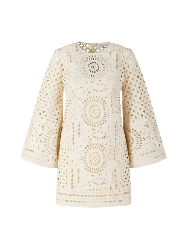 'Indra' cream mini dress with embroidery