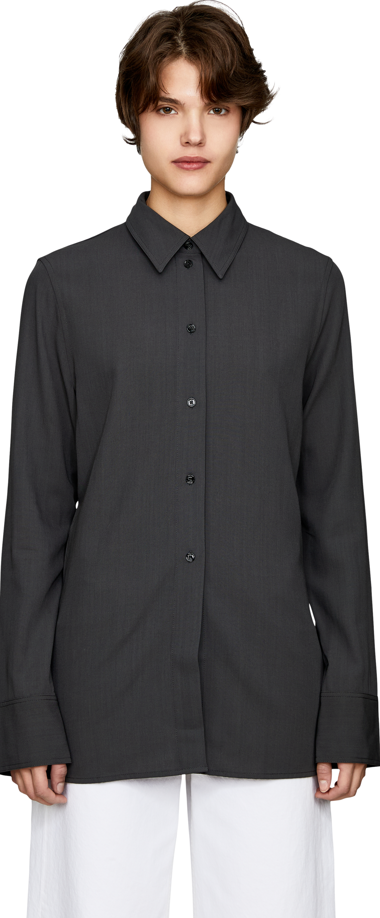 TOTEME Slightly sheer black shirt, Front view – UNGER.DE