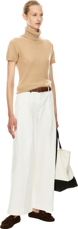 Short-sleeved cashmere roll-neck jumper beige
