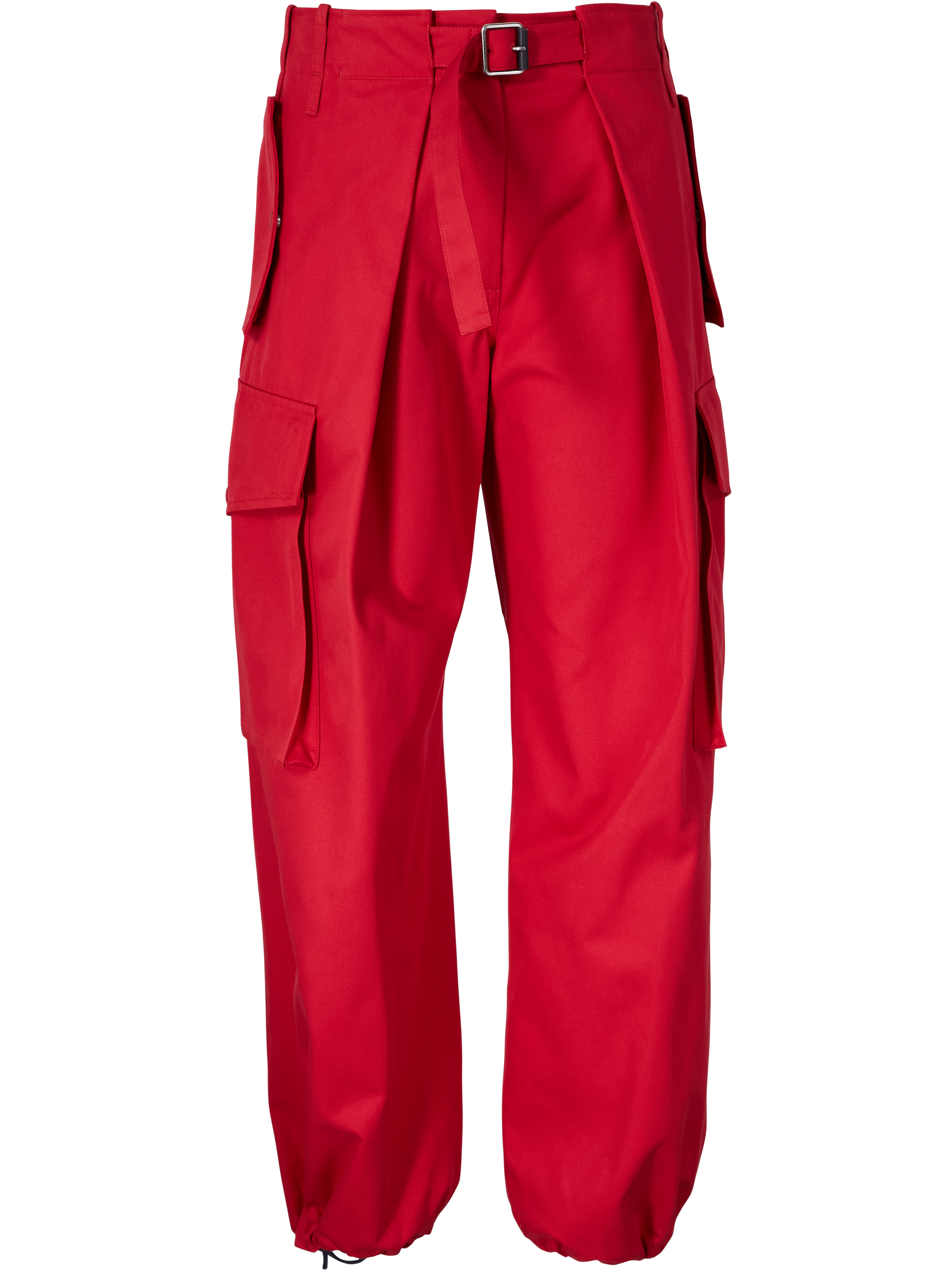 Cotton-silk cargo trousers with pleats red