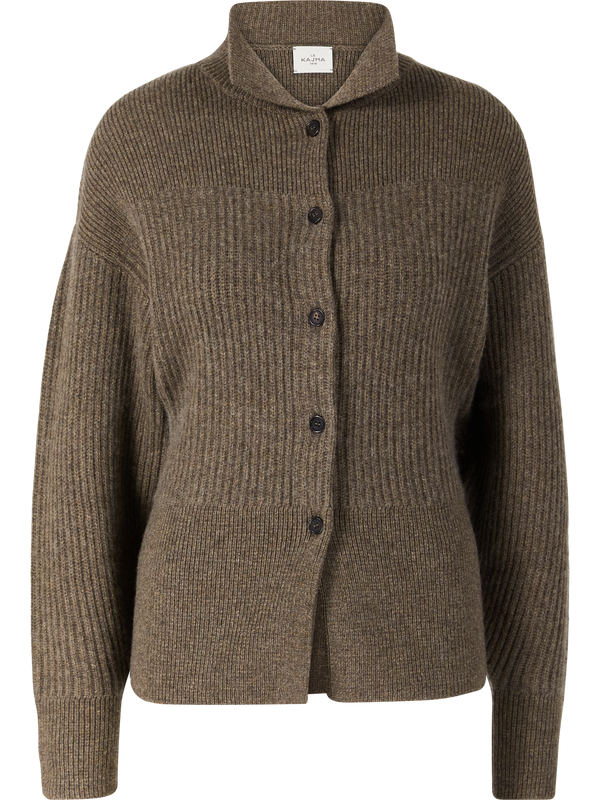 Cashmere-Strickjacke 'Kalaru mit Polokragen Olivgrün