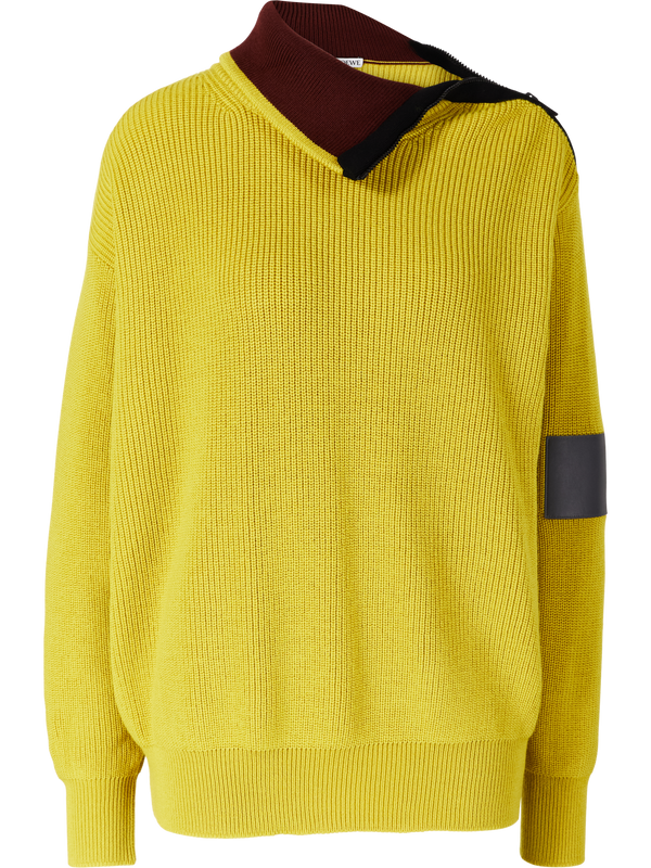 Wollpullover mit Reißverschluss-Kragen Gelb