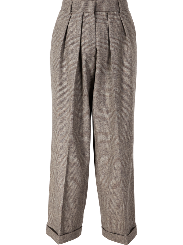 Woll-Cashmere-Hose mit Glen Urquhart Check Taupe