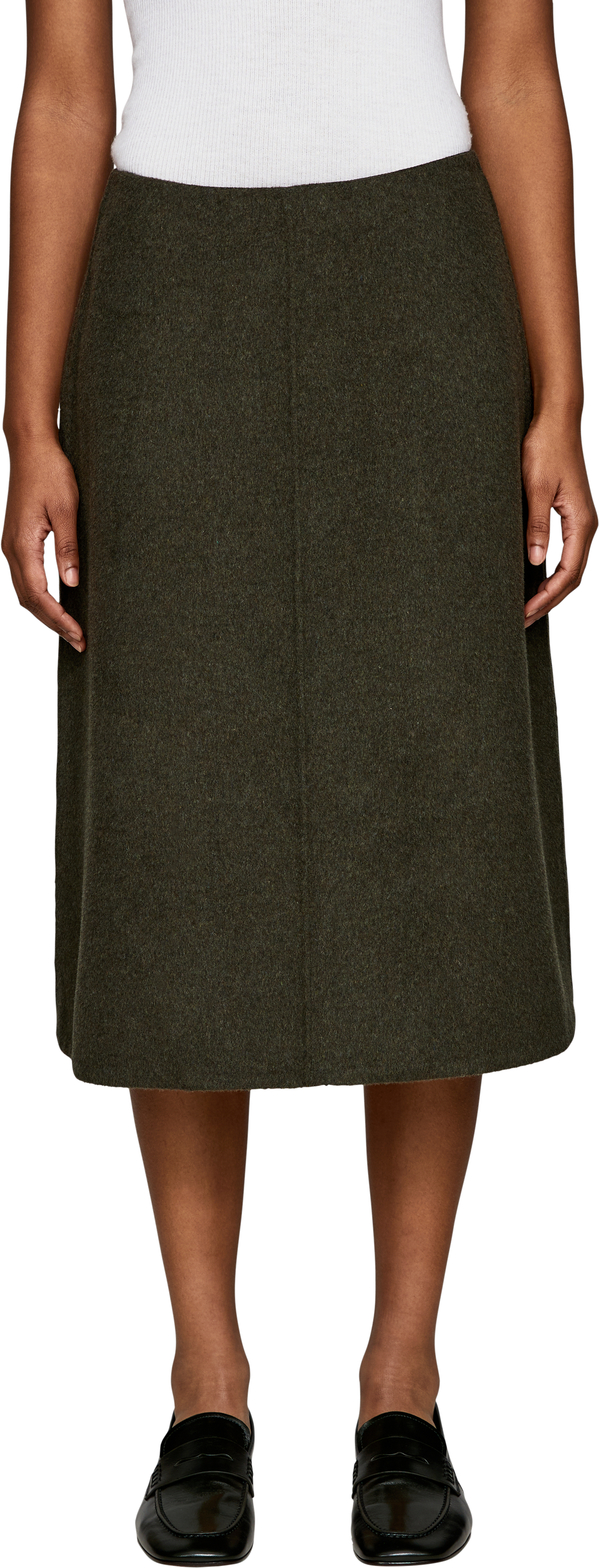 Vince Olive-green virgin wool midi skirt, Front view – UNGER.DE