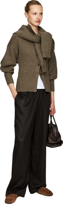 Cashmere-Strickjacke 'Kalaru mit Polokragen Olivgrün