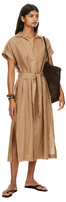 Midikleid aus Leinen Braun