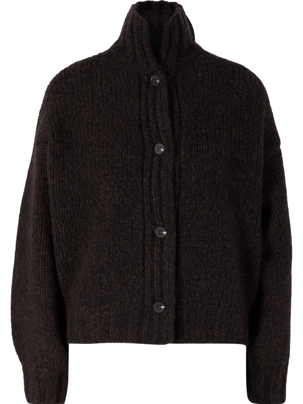 Cashmere and silk cardigan with a stand-up collar – Brown, Black