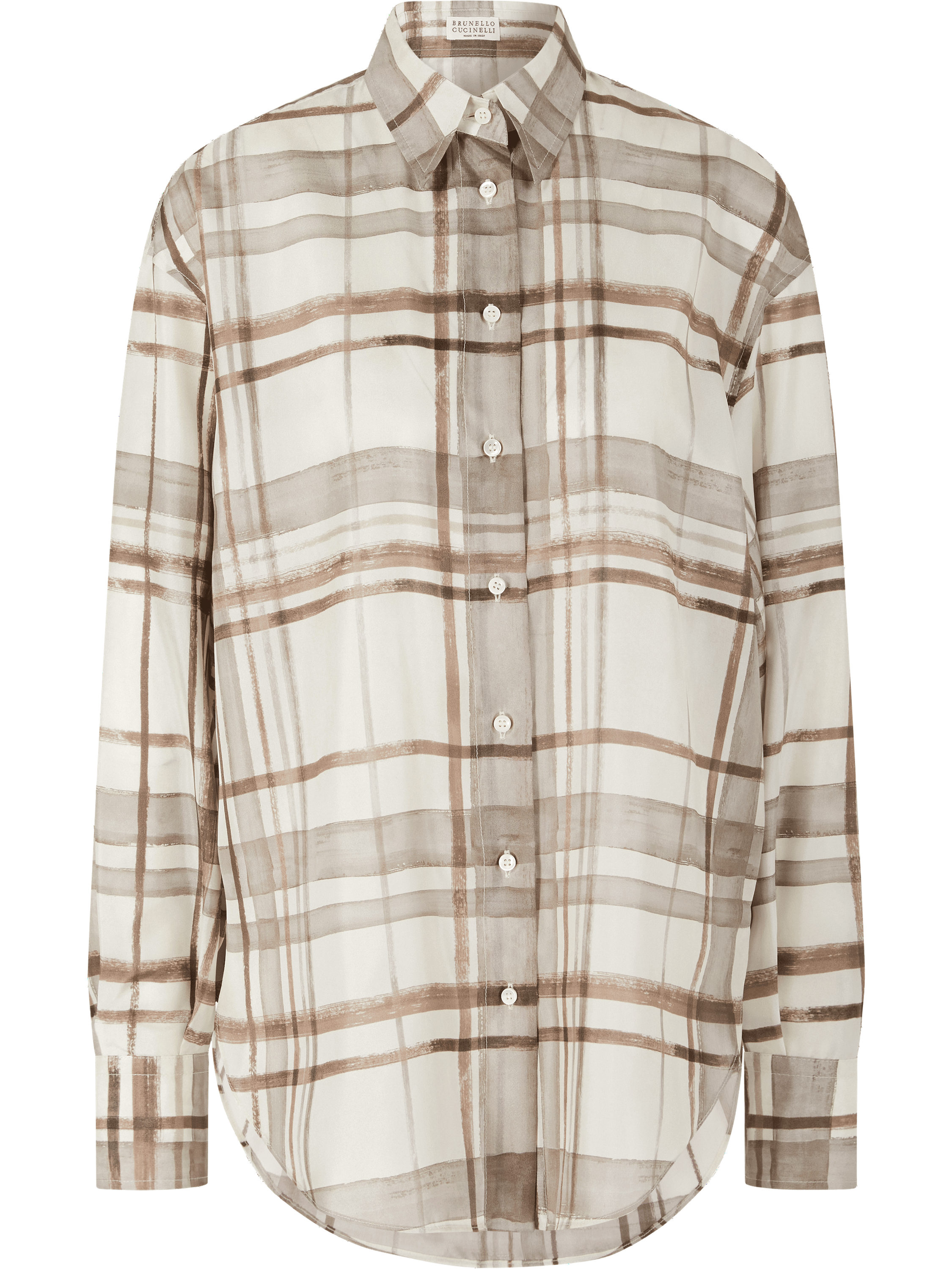 Checked silk shirt brown