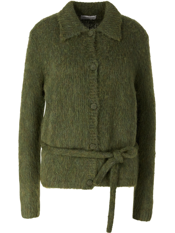 Alpaka-Merino-Strickjacke 'Toco' mit Bindegürtel Grün
