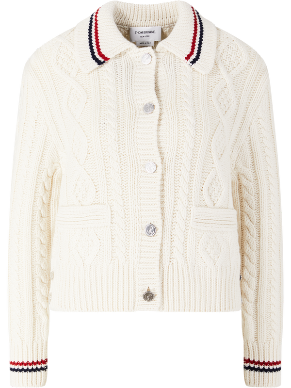 Cashmere-Strickjacke 'Aran' mit Zopfmuster Crème