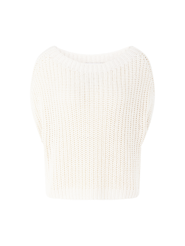 Kurzarmpullover 'Avelin' aus Seide und Leinen Off White