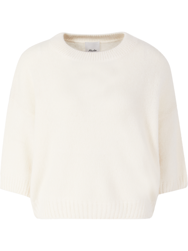 Cashmere-Seidenpullover mit Rundhalsausschnitt Crème