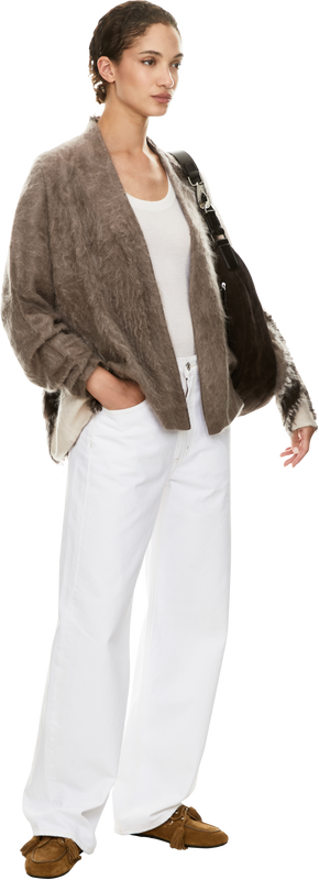 'Tinaja' cardigan in brushed cashmere, taupe/alabaster