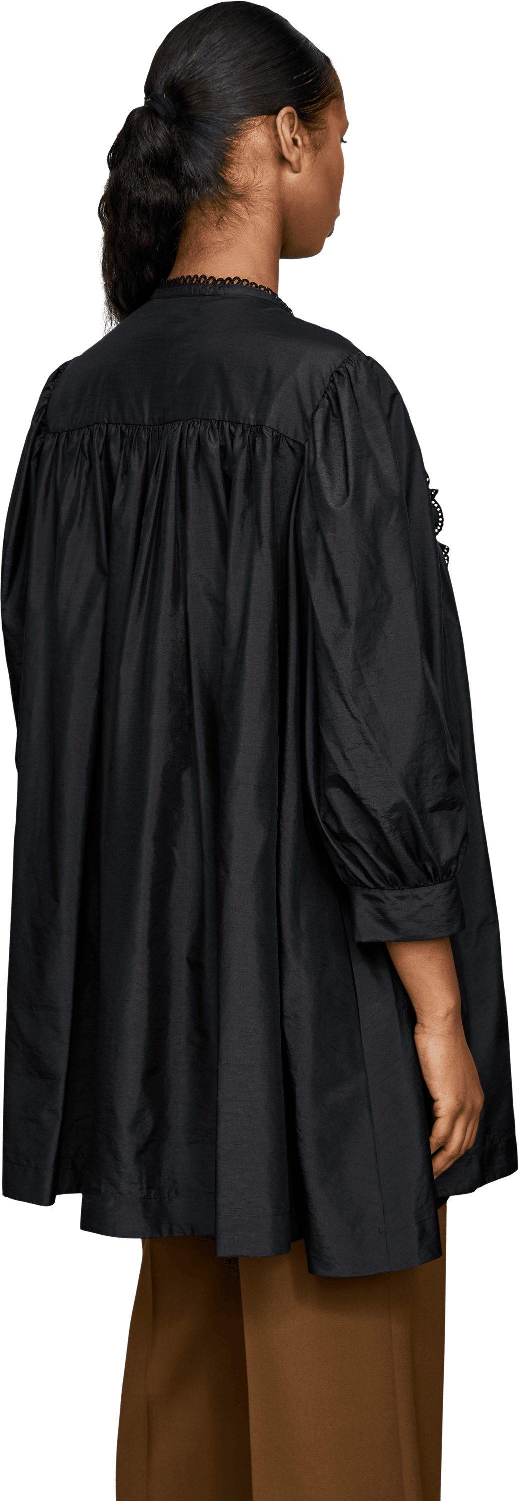 Chloé Oversized Taftkleid mit Rüschen Schwarz, Rückansicht – UNGER.DE