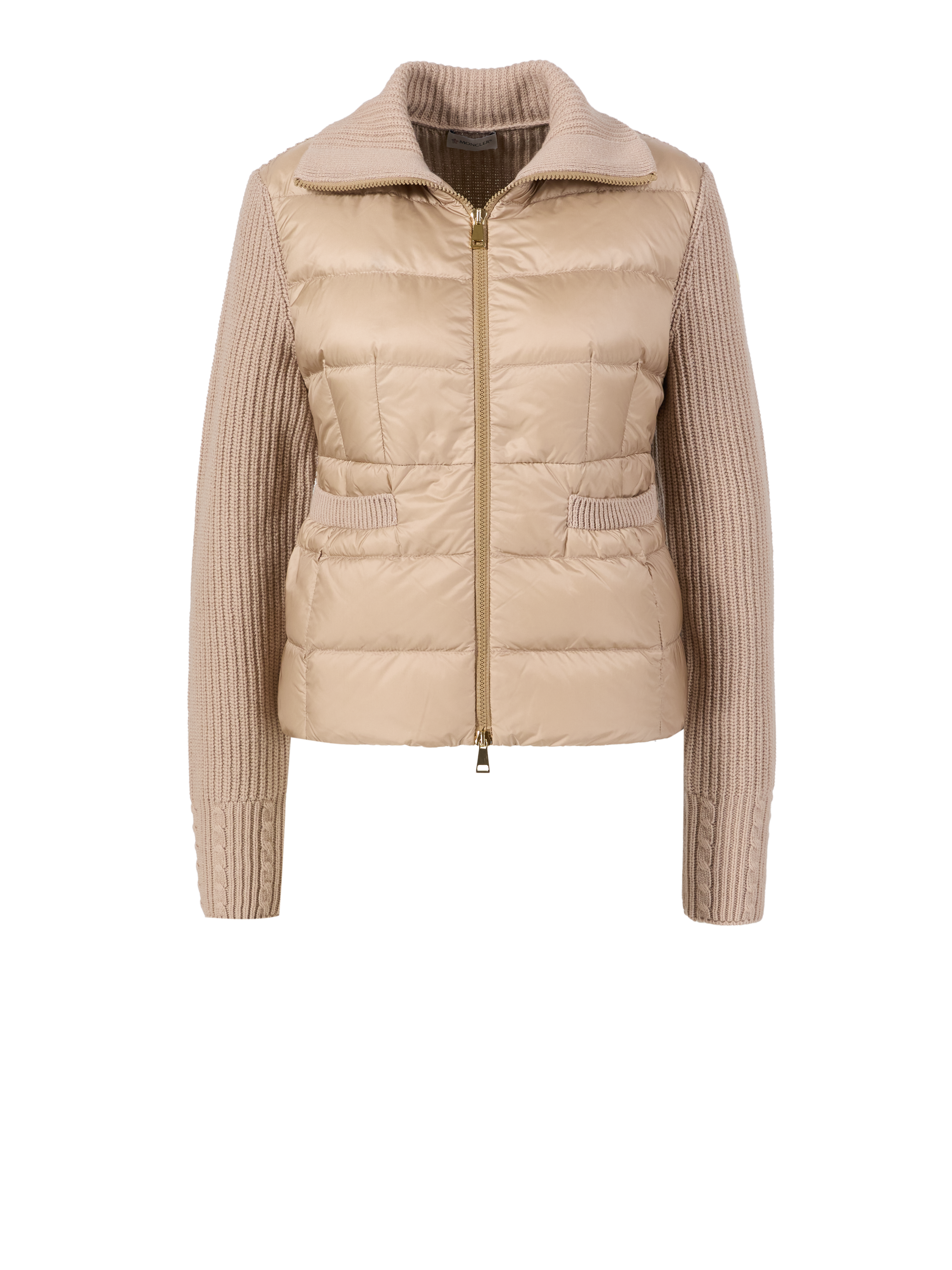 Wollstrickjacke mit Daunen Beige