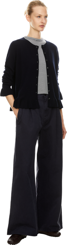 Woll-Cashmere-Strickjacke mit Volants Marineblau