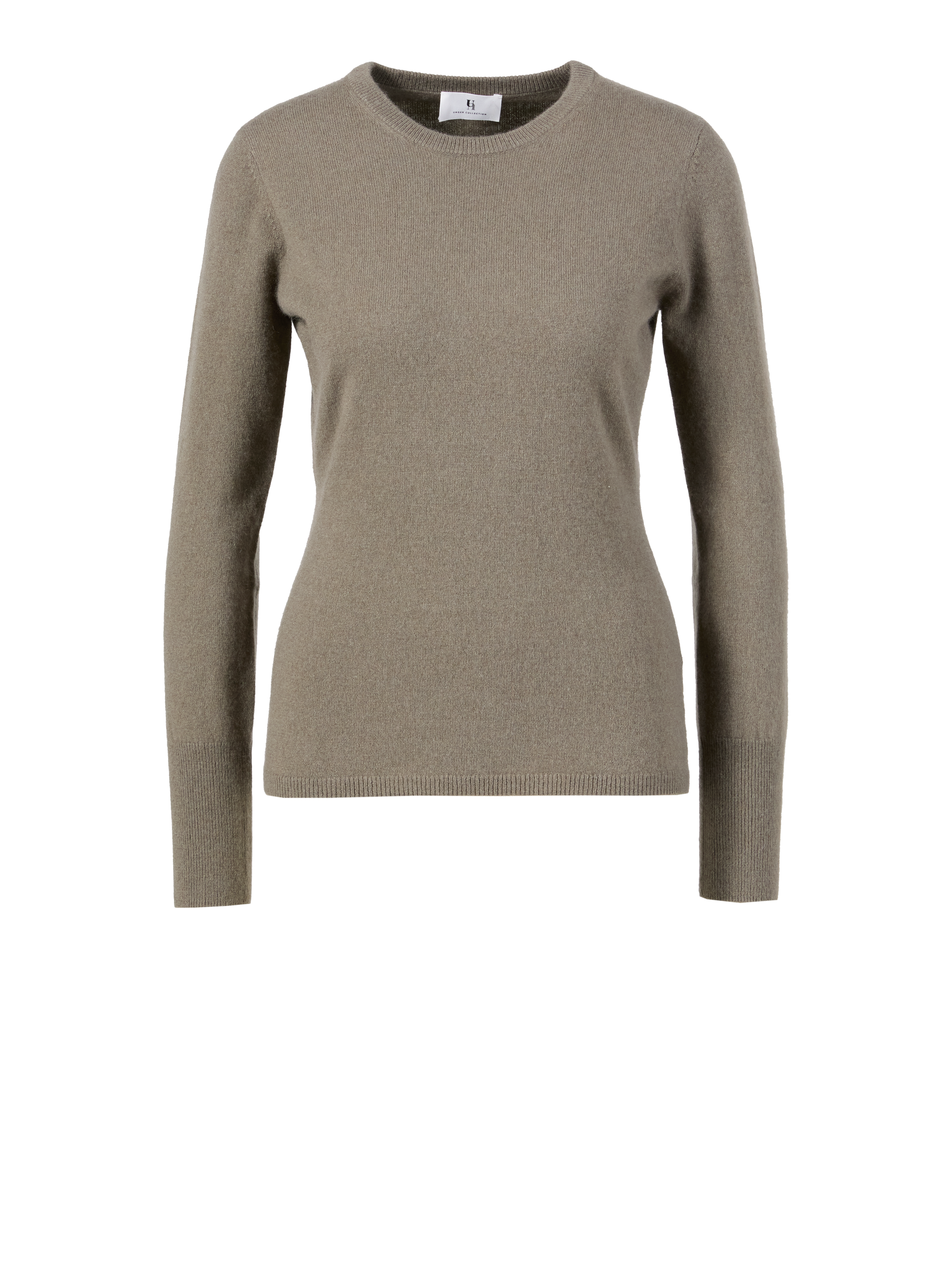 Cashmere-Rundhalspullover Khaki