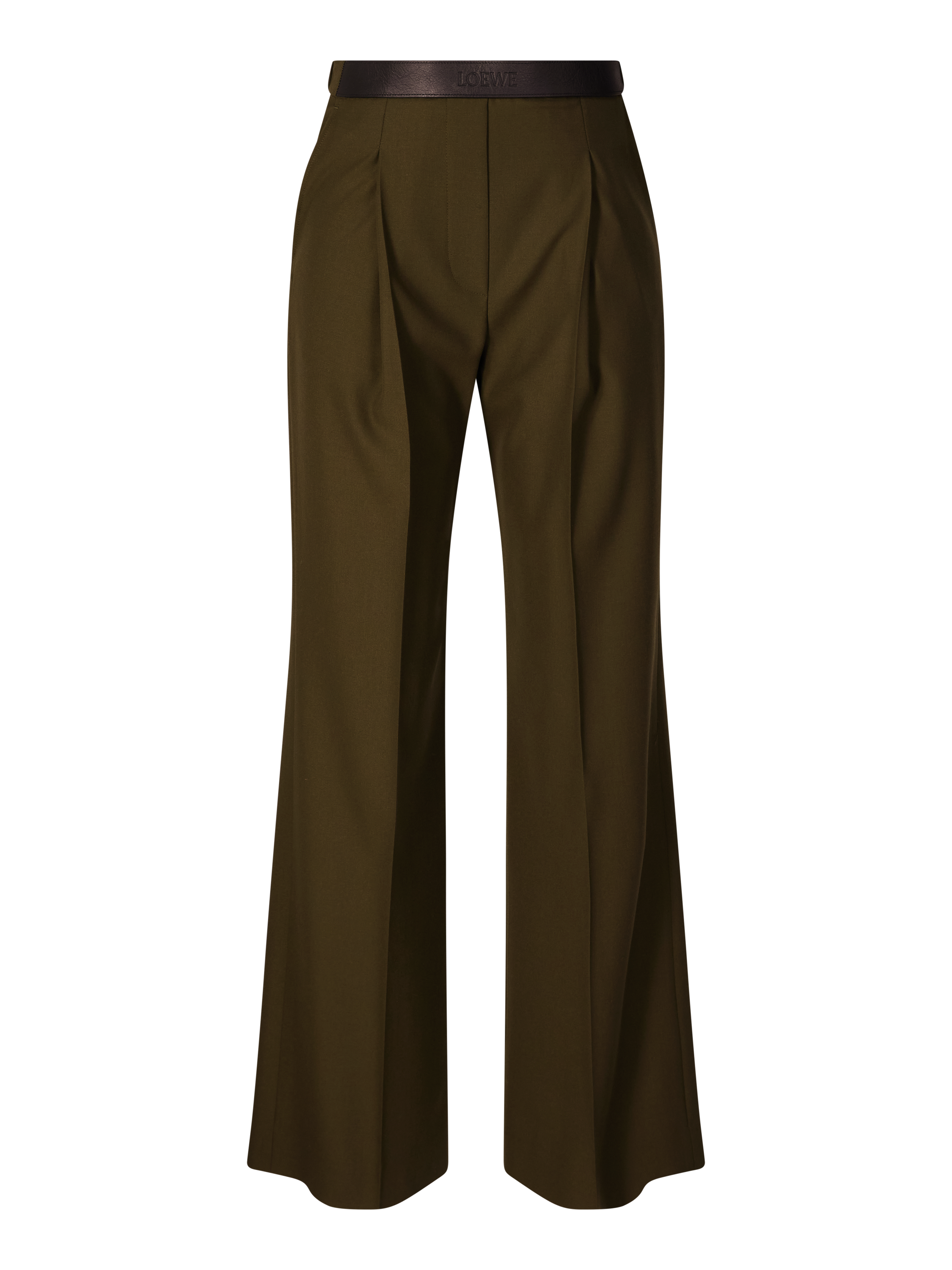 Wollhose mit LOEWE geprägten Lederbund Khaki