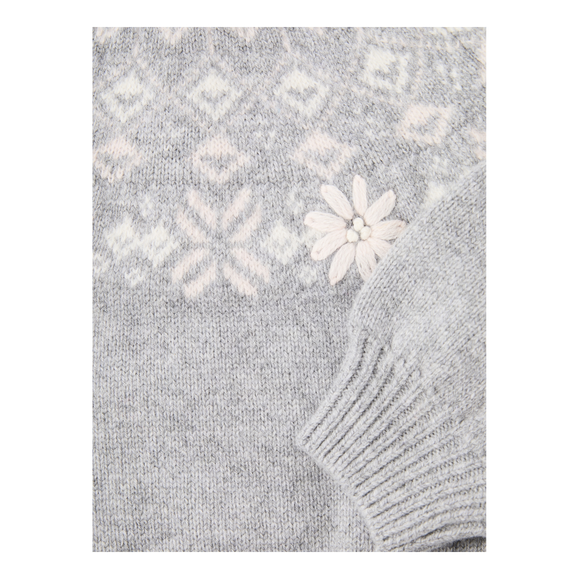 Tartine et Chocolat Wollpullover mit Blumen-Jacquardmuster Grau, Frontansicht – UNGER.DE