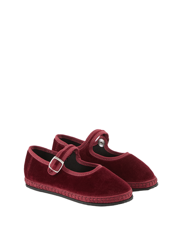 Ballerina 'Mary Jane' aus Samt Bordeaux