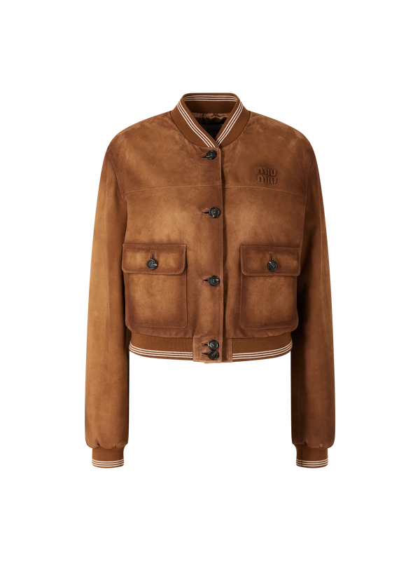 Lederjacke mit Relief-Sticklogo Zimt