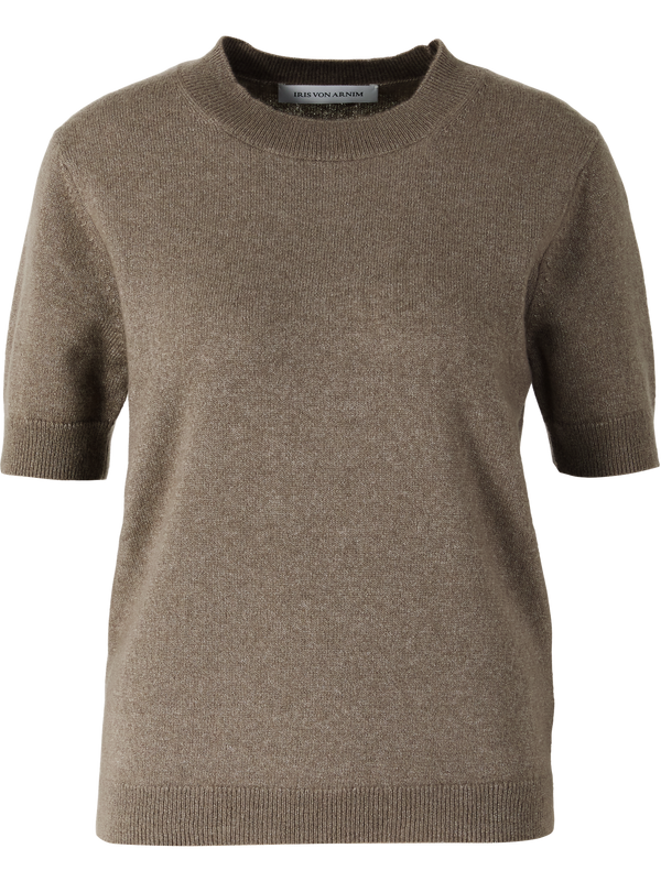 Kurzärmeliger Pullover aus Cashmere und Seide Taupe