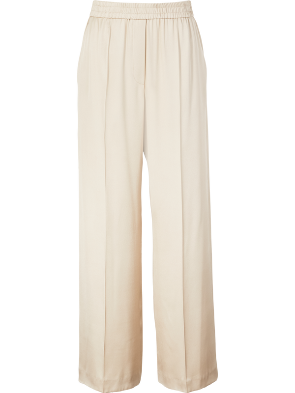 Cream-coloured silk trousers