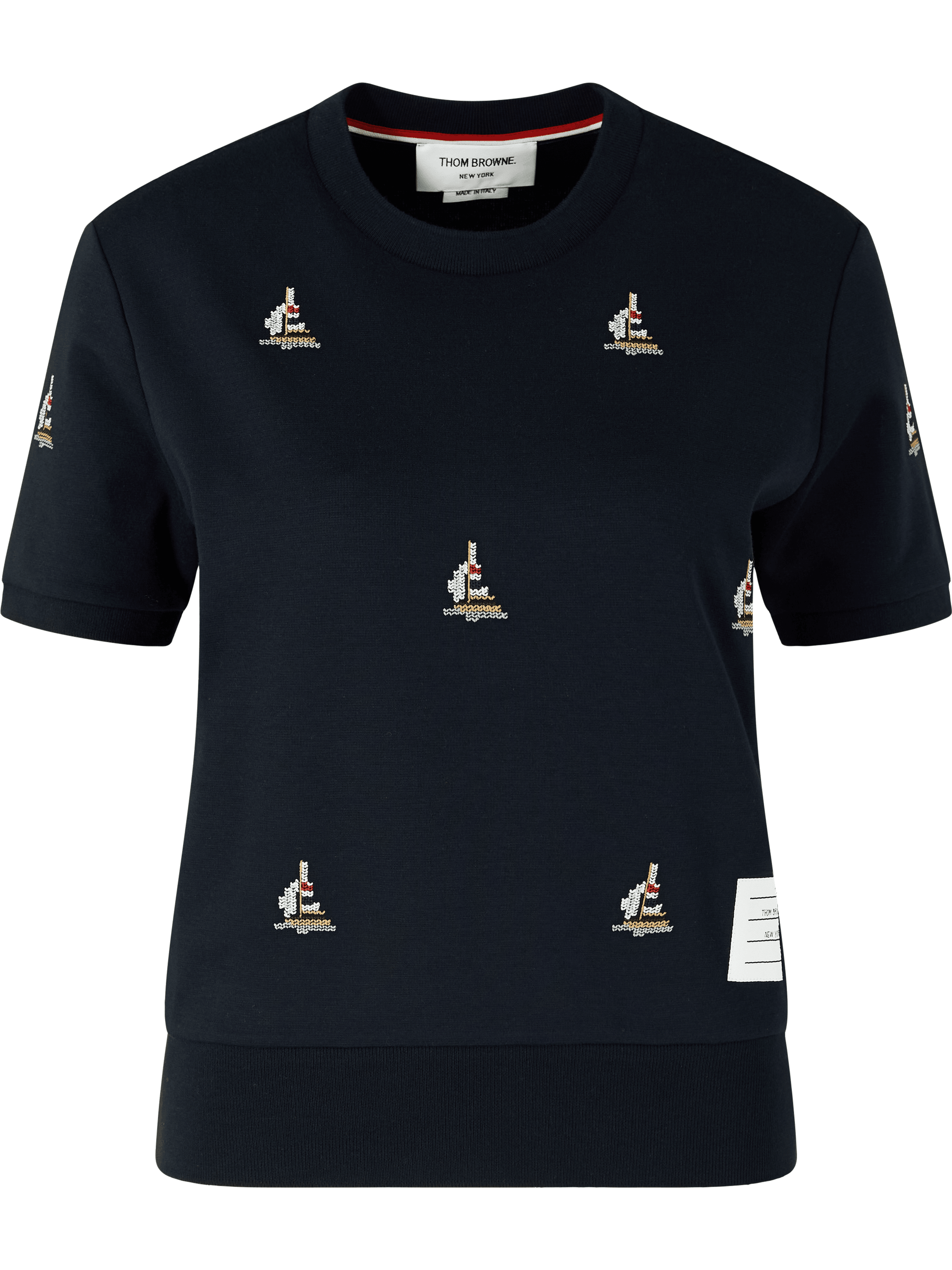 T-Shirt mit Segelboot-Stickerei Marineblau