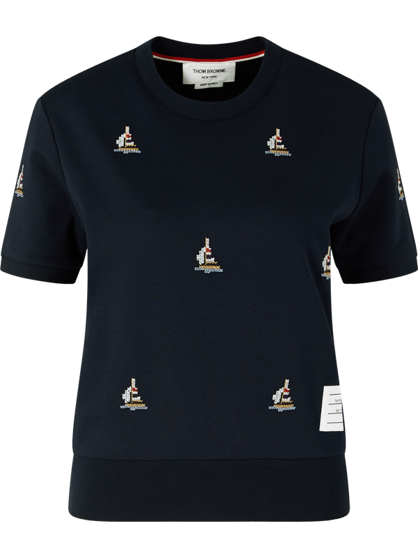 T-shirt with sailboat embroidery navy blue