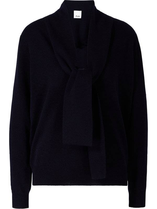 Woll-Cashmere-Pullover mit Schalkragen Marineblau